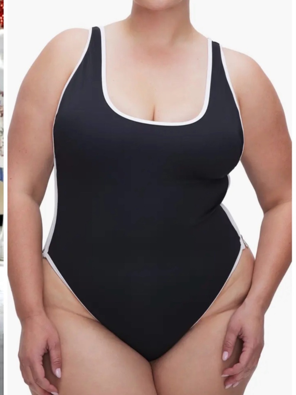 Good American Black One-Piece Swimsuit with White Trim